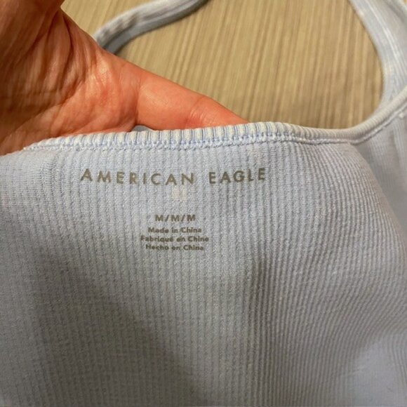 American Eagle Ribbed Halter Tank Top Size Medium Light Blue - Picture 9 of 14